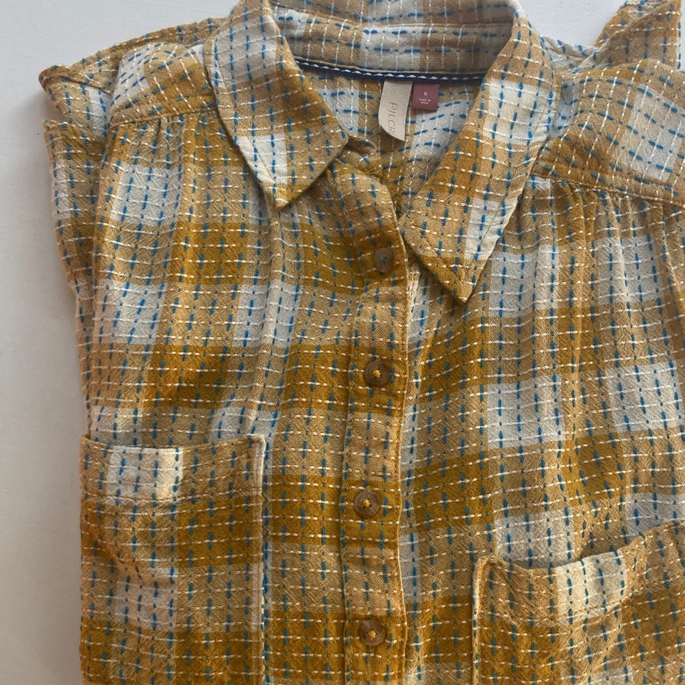 Plaid Button-Up Shirt - Mustard & Cream